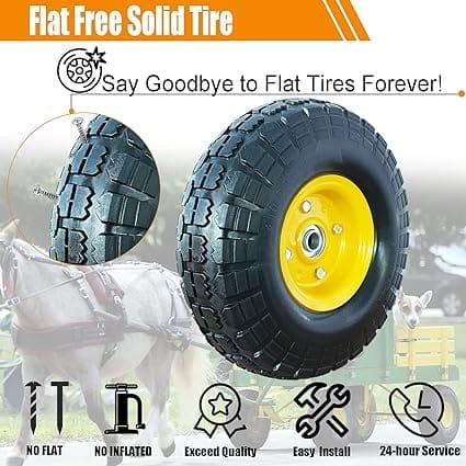 4.10/3.50-4 tire and Wheel Flat Free,10" Solid Tire Wheel with 5/8" Bearings,2.1" Offset Hub,for Garden Carts,Dolly,Trolley,Dump Cart,Hand Truck/Wheelbarrow/Garden Wagon(2-Pack) - Image 2
