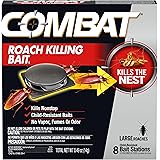 Combat Roach Killing Bait, Roach Bait Station For Large Roaches, Kills The Nest, Child-Resistant, 8 Count,Insects