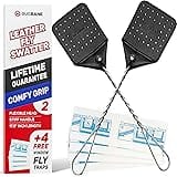 Leather Fly Swatter Manual 2pk with 4 Window Fly Traps. Extremely Heavy Duty Fly Swatter Heavy Duty Flyswatter Swatter Fly Sw