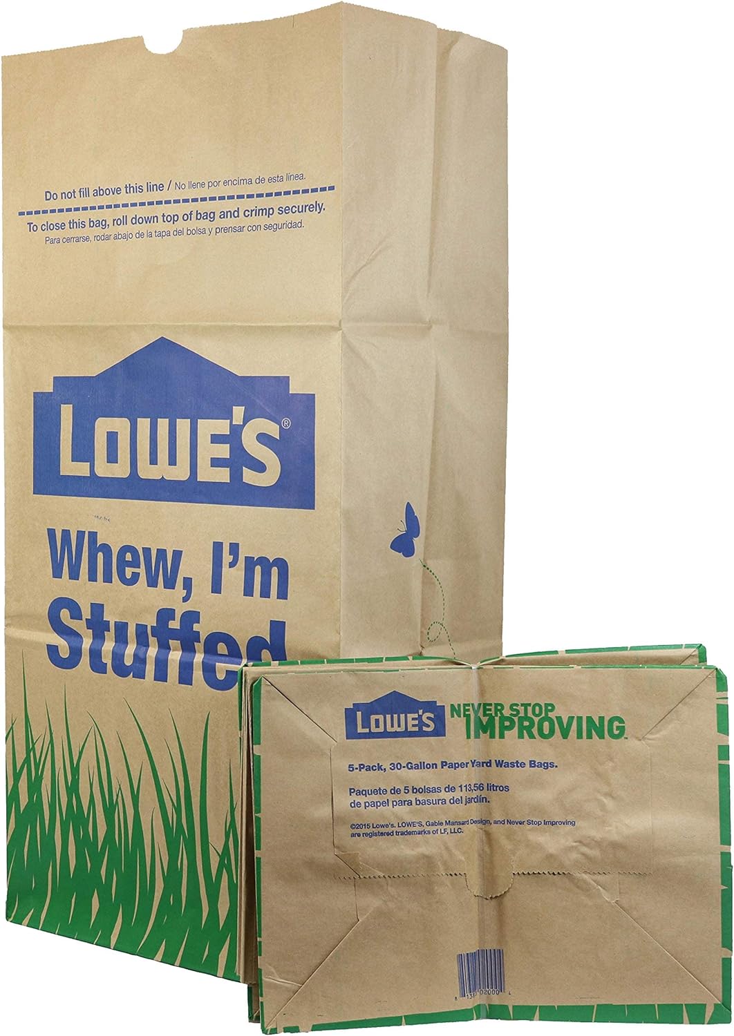 Lowe's 30 Gallon Heavy Duty Brown Paper Lawn and Refuse Bags for Home and Garden (10 Count), Large (LOWESLL)