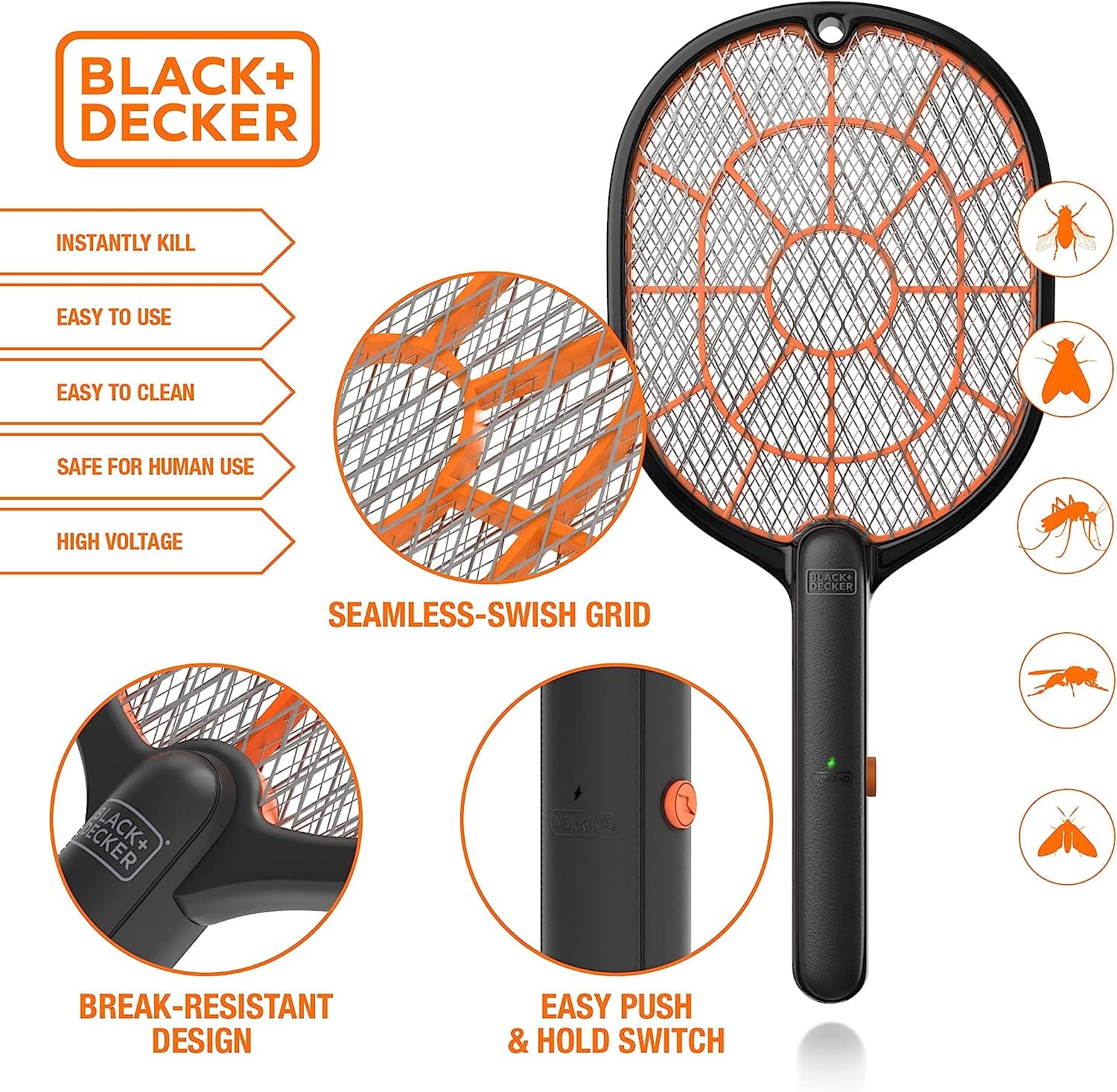 BLACK+DECKER Bug Zapper Fly Swatter Electric for Mosquitoes Indoor Outdoor– Harmless-to-Humans Battery Operated – Handheld Bug Zapper Racket - Image 2