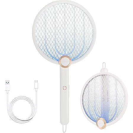 ASPECTEK Upgraded 3000V Electric Fly Swatter for Indoor and Outdoor, Portable, Foldable, Rechargeable with Improved Battery Life, Fly Zapper USB Charging Cable