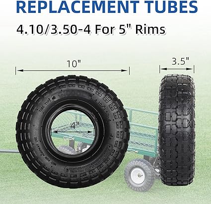 GICOOL 4.10/3.50-4 Replacement Tire and Inner Tube Set, 2 Pack, 10" Heavy Duty Tire and Tube, TR-13 Straight Valve Stem, for Hand Truck Trolley Dolly Garden Wagon Cart Wheel Replacement - Image 2