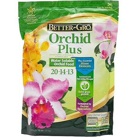 Better-Gro Orchid Plus 20-14-13 - Urea-Free Orchid Fertilizer for Vigorous Growth, Water Soluble, Nitrate Nitrogen-Rich, Ideal for Indoor Potted Plants and Tropical Plants - 16 oz Resealable Bag