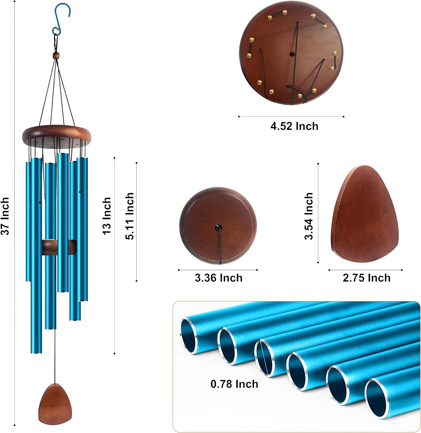 Large Aluminium Wind Chimes 37" Inches to Create a Zen Atmosphere for Outdoor, Garden, Patio Decoration with Wind Catcher, Classic Black, Suitable as A Gift for Unisex - Image 18