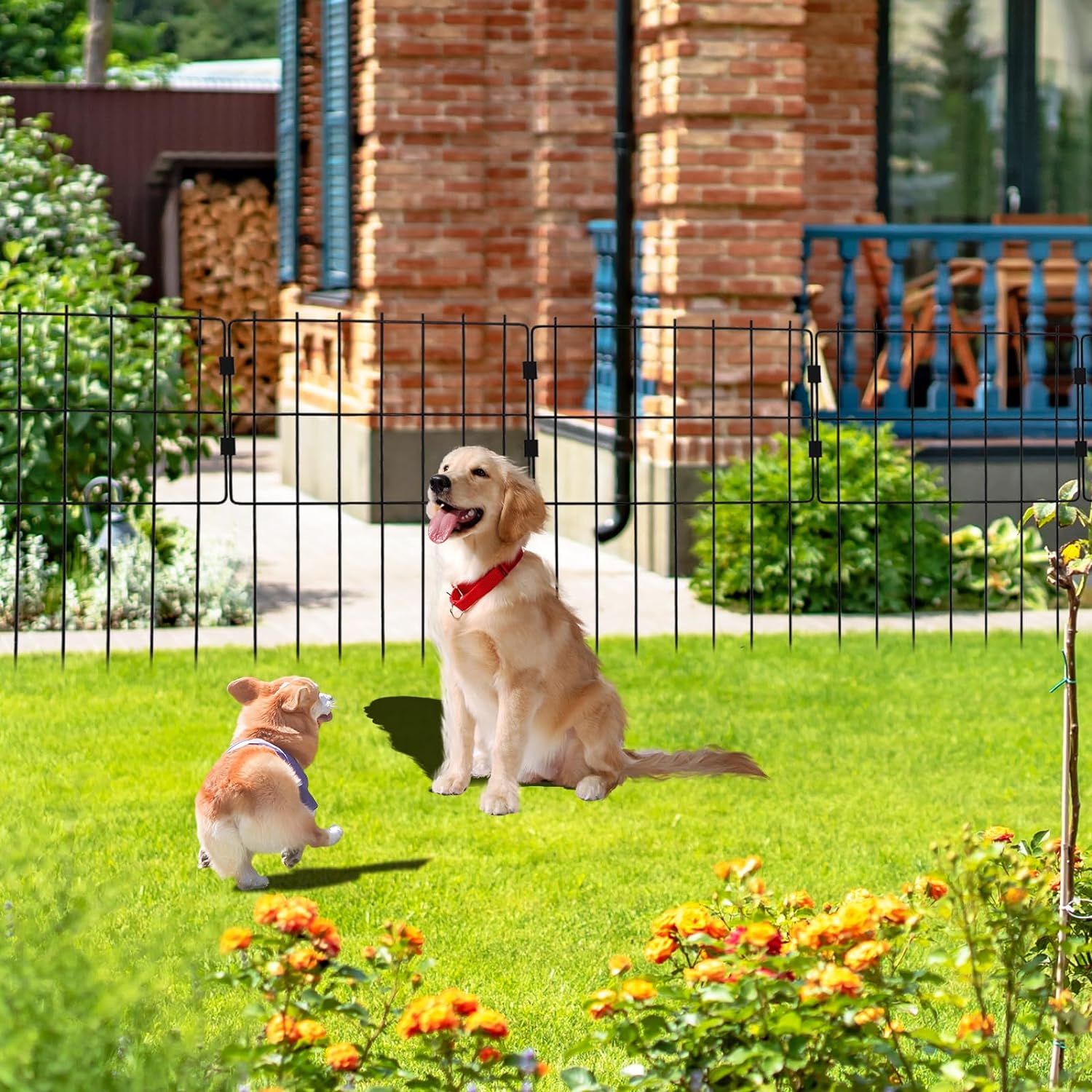 WEEDING Paquete de 25 cercas decorativas para jardín, 17 pulgadas de alto x 27 pies de largo, barrera de alambre de metal inoxidable para animales, reutilizable, sin excavar, para perros, conejos, estacas de tierra para patio al aire libre, color negro - Image 8