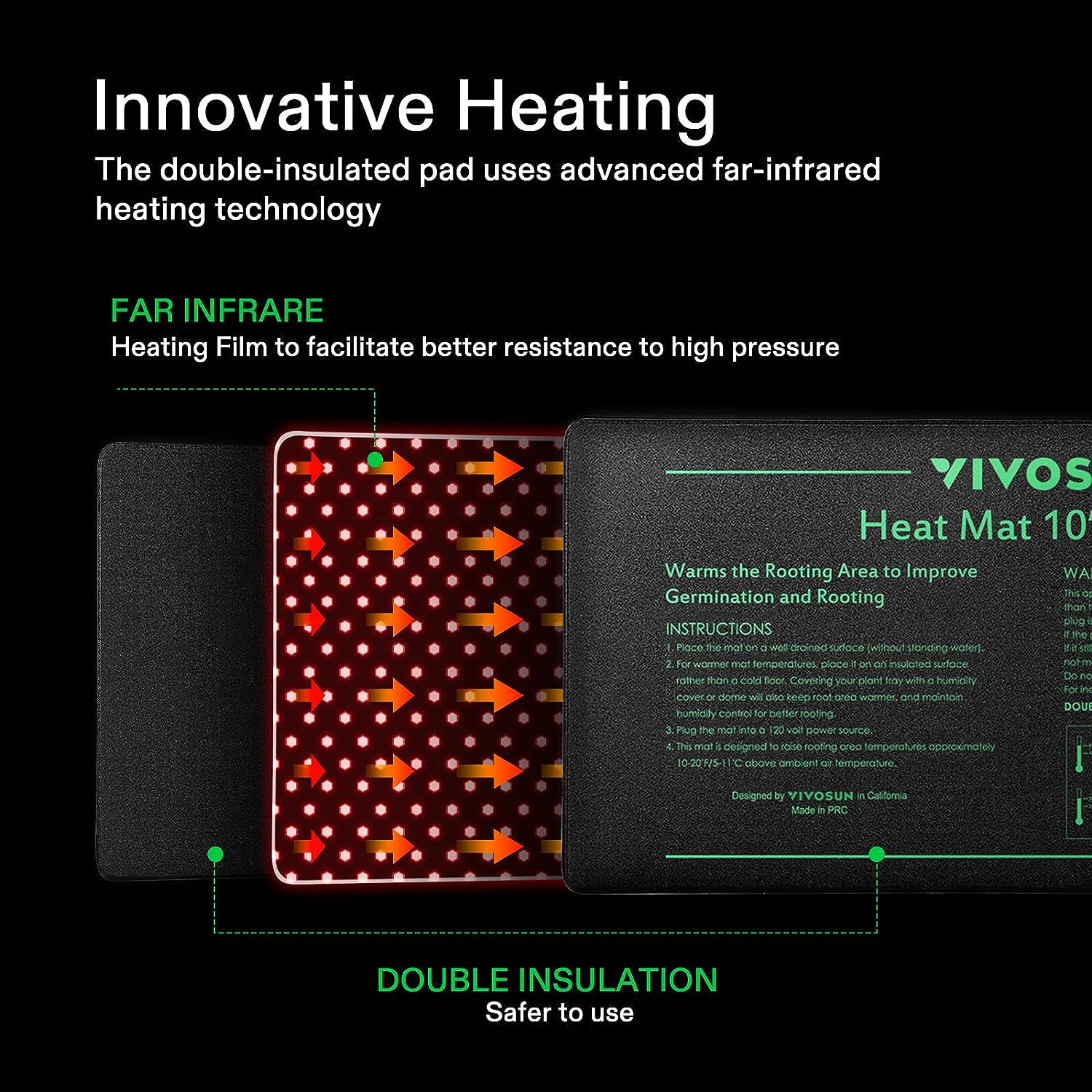 VIVOSUN Durable Waterproof Seedling Heat Mat 10" x 20.75" UL & MET-Certified Warm Hydroponic Heating Pad for Germination, Indoor Gardening, Greenhouse - Image 3