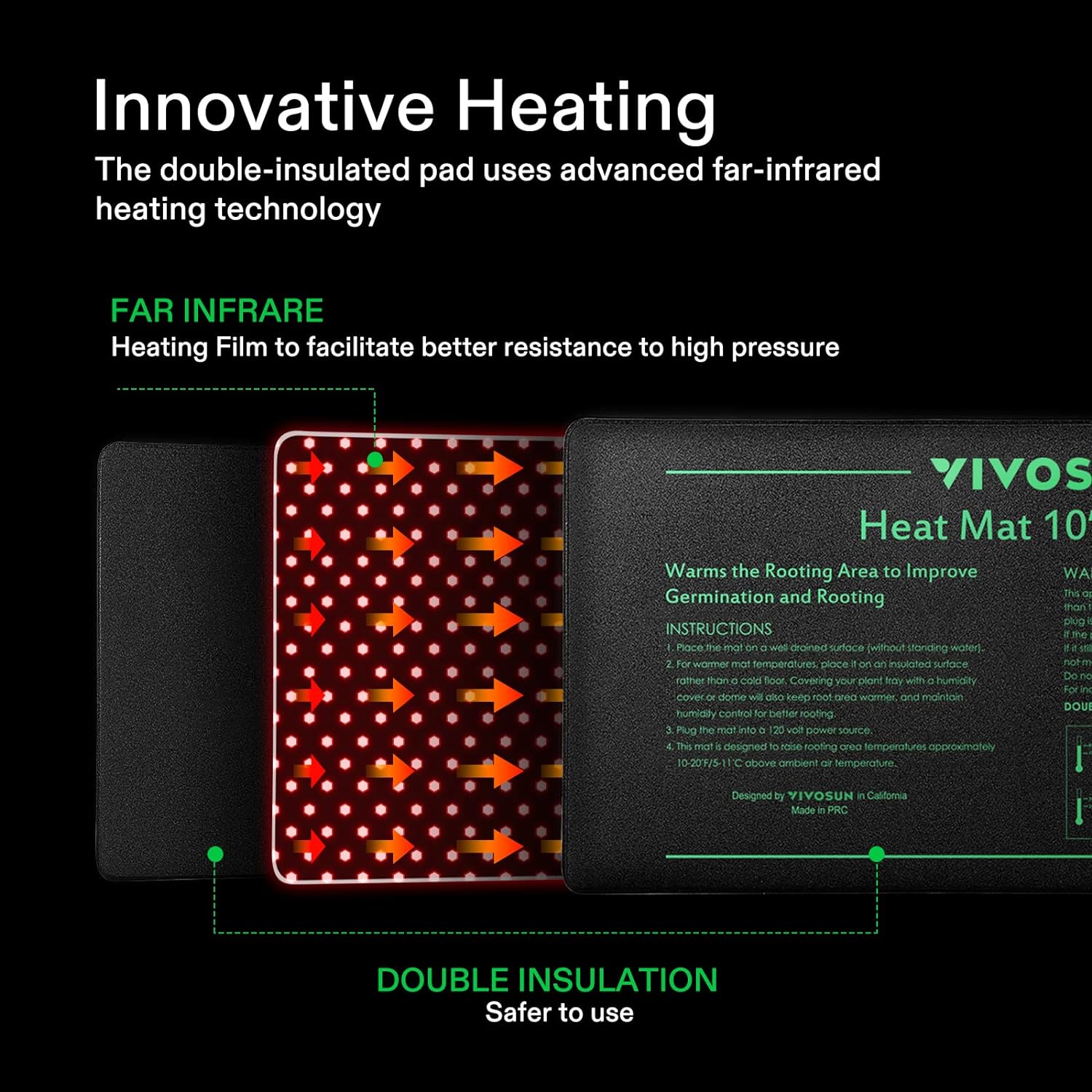VIVOSUN 2 Pack Durable Waterproof Seedling Heat Mat 10" x 20.75" UL & MET-Certified Warm Hydroponic Heating Pad for Germination, Indoor Gardening, Greenhouse - Image 3