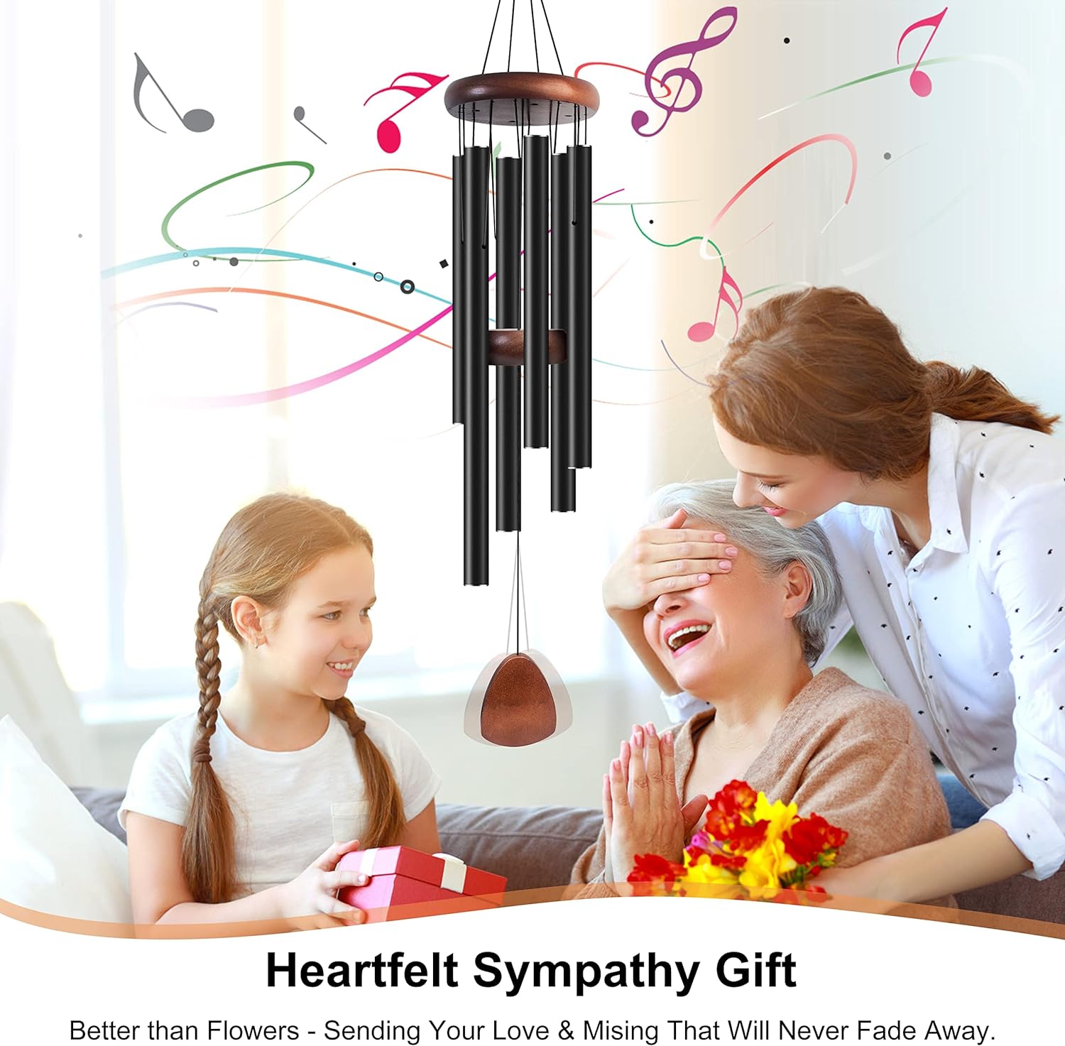 Large Aluminium Wind Chimes 37" Inches to Create a Zen Atmosphere for Outdoor, Garden, Patio Decoration with Wind Catcher, Classic Black, Suitable as A Gift for Unisex - Image 10