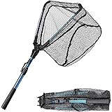 ReeMoo Fishing Net Fishing Landing Net Rubber Coated Netting Collapsible Telescopic Handle Easy to Carry and Store Folding Fi