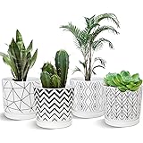 Ton Sin Plant Pots,5.5 Inch White Pots for Indoor Plants with Drainage Holes,Cylinder Flower Pot Ceramic Planters with Saucer