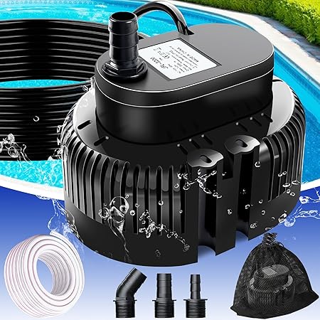 UniWater Pool Cover Pump Above Ground-Submersible Sump Pump, Swimming Water Removal Pumps, Submersible Water Pump for Pool Draining with 3 Adapter,850 GPH Submersible Pool Cover Pump