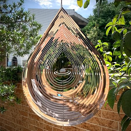 Wind Spinner 3D Stainless Steel Metal Sculptures Decorations, 3D Water Droplets Metal Wind Sculptures & Spinners for Indoor Outdoor Garden Decoration 12inch