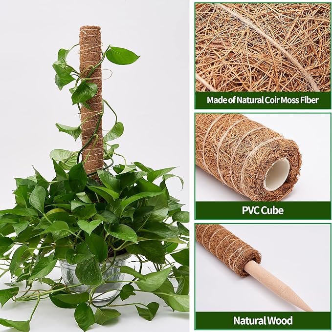 Eibikdi 6 Pcs Moss Pole Extending to 68 Inches for Plants Monstera, Plant Support Stakes for Indoor Climbing Plants Grow Upwards, with 65ft Twist Ties, 13ft Jute Rope, 6.5ft Hook-and-Loop Strip - Image 3