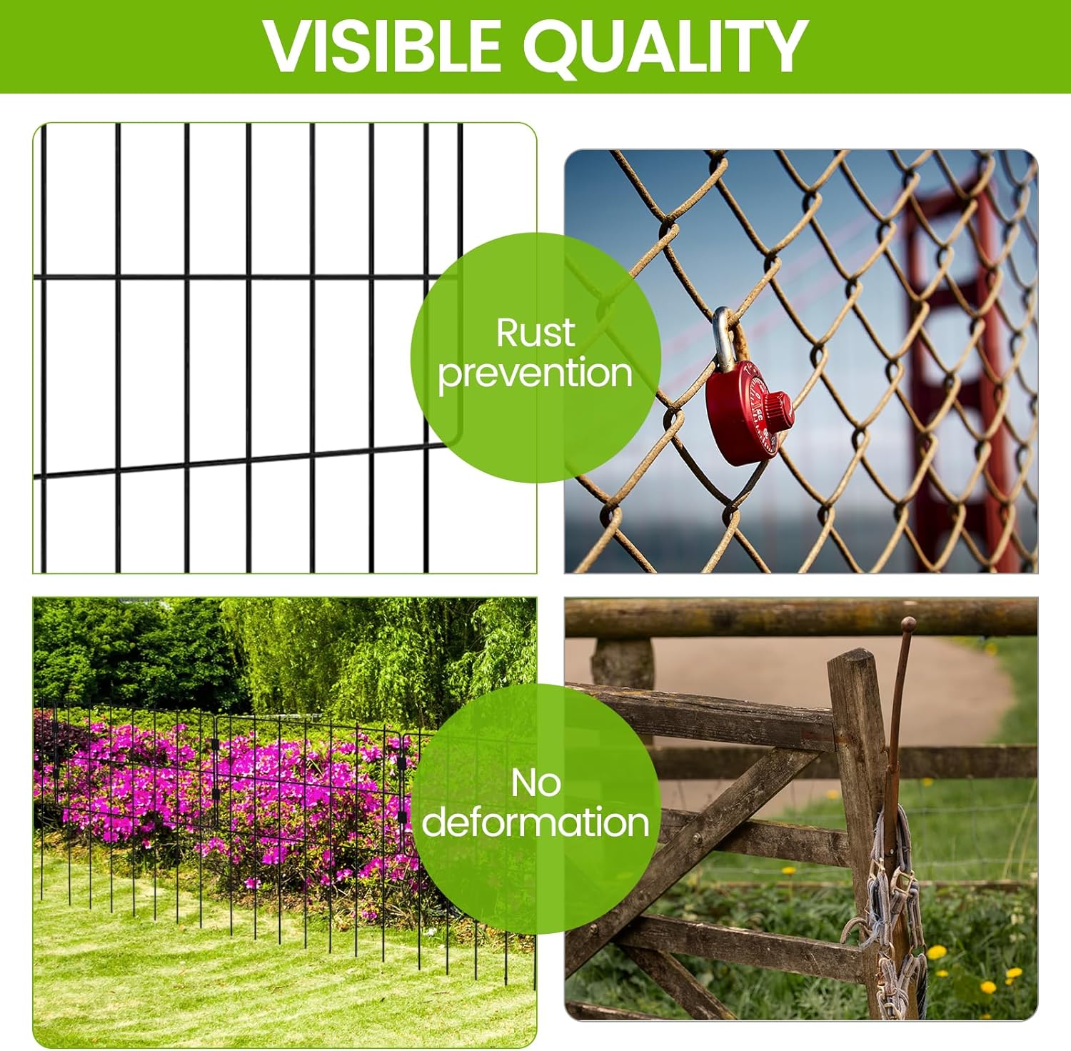 WEEDING Paquete de 25 cercas decorativas para jardín, 17 pulgadas de alto x 27 pies de largo, barrera de alambre de metal inoxidable para animales, reutilizable, sin excavar, para perros, conejos, estacas de tierra para patio al aire libre, color negro - Image 3