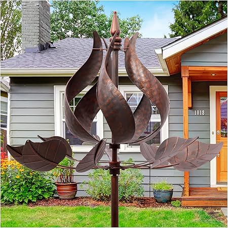 Cyan Oasis Yard Garden Wind Spinners - Large Tulip Outdoor Metal Wind Spinners with Stake, Yard Art Lawn Garden Decor (24" W x 73" H)