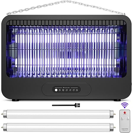 Electric Bug Zapper Indoor and Outdoor with 3500V Powerful Double-Sided Grid and 2-14H Timer-Mosquito Zapper with Remote, UV Light Fruit Fly Zapper Trap Insect Killer for Patio Home, 2 Extra Blubs