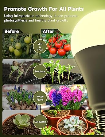 UNILAMPRO Grow Light Bulbs, A19 Grow Light Bulb, Full Spectrum Light Bulb, Plant Light Bulbs E26 Base, 9W Plant Grow Light Bulbs 100W Equivalent, Grow Light for Indoor Plants, Seeds, Flowers, 3 Pack - Image 2