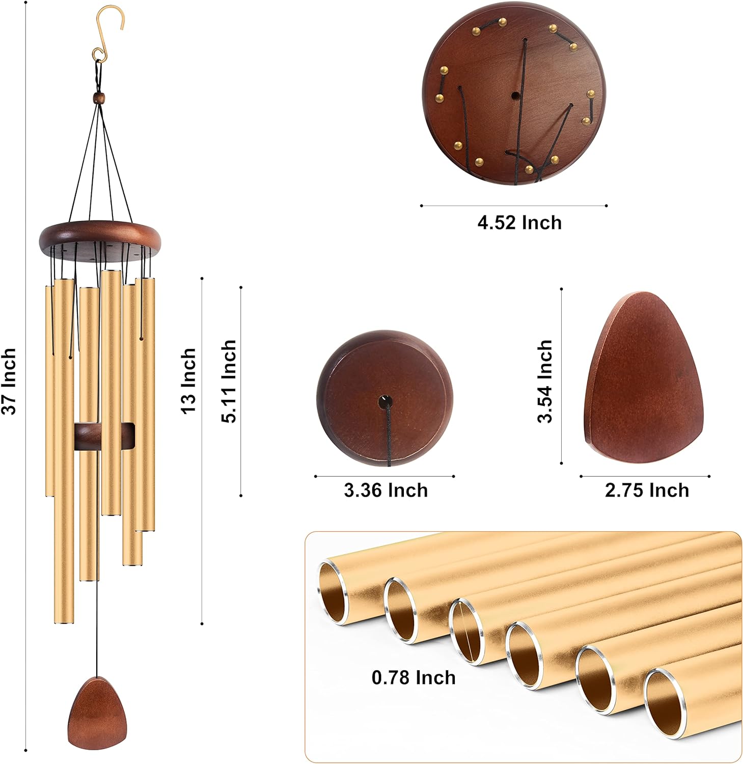 Large Aluminium Wind Chimes 37" Inches to Create a Zen Atmosphere for Outdoor, Garden, Patio Decoration with Wind Catcher, Classic Black, Suitable as A Gift for Unisex - Image 36