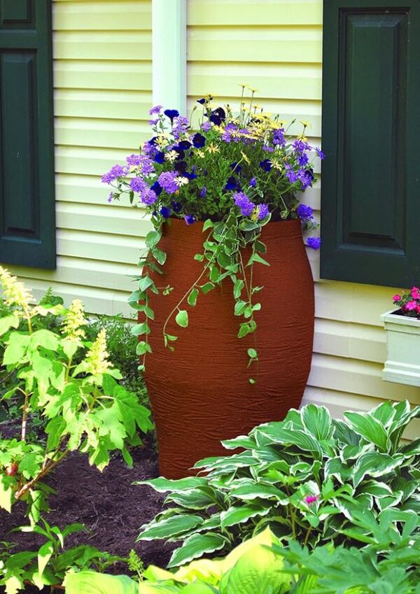 Emsco Group 2232-1 Rescue Flatback Stoneware, 50 Gallons, Terracotta 50 Gallon rain Barrel urn, Terra Cotta - Image 2