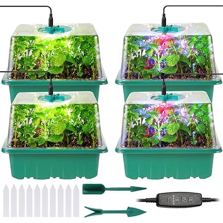 Seed Starter Trays with Grow Lights, 48 Cells Seed Starter Kit with Lights, 3 Lighting Mode, 4 Timing Set, Germination Kit for Seed Starting Trays, Seedling Starter with High Humidity Control Domes