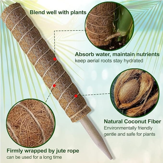 47.5 Inch Moss Pole Set of 4 - Coir Totem Poles for Indoor Plants, 16 Inch Moss Sticks, Garden Ties - Support and Train Creepers and Climbing Plants - Image 3