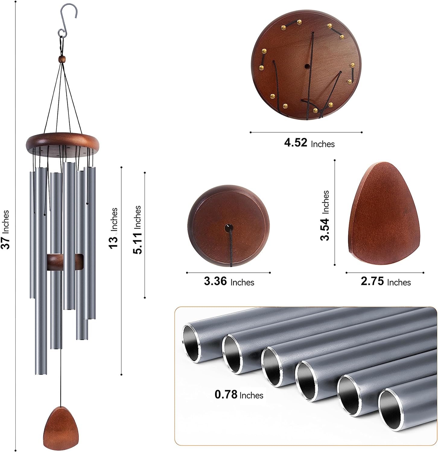 Large Aluminium Wind Chimes 37" Inches to Create a Zen Atmosphere for Outdoor, Garden, Patio Decoration with Wind Catcher, Classic Black, Suitable as A Gift for Unisex - Image 47