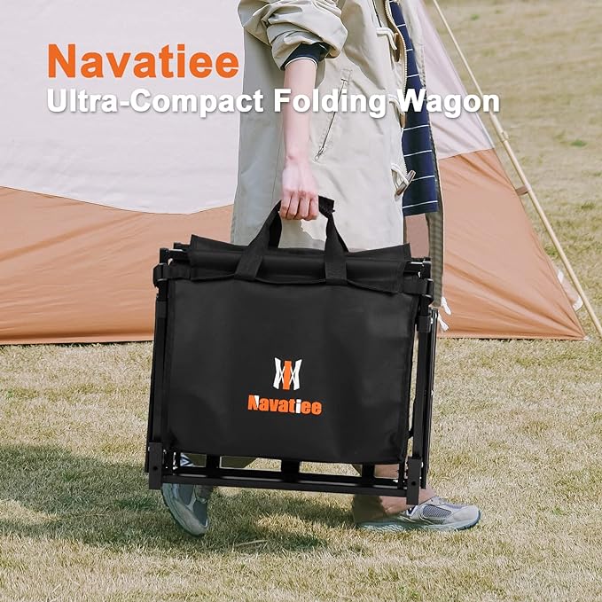 Navatiee Wagon Cart Heavy Duty Foldable, Collapsible Wagon with Smallest Folding Design, Utility Grocery Wagon for Camping Shopping Sports - Image 2