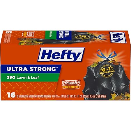 Hefty Ultra Strong Lawn and Leaf Large Trash Bags, 39 Gallon, 16 Count