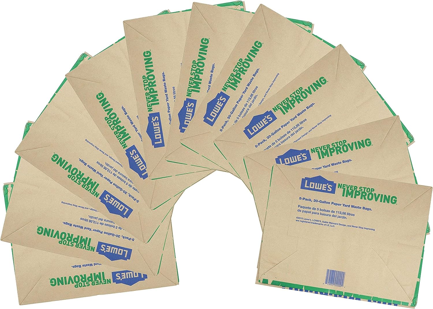 Lowe's 30 Gallon Heavy Duty Brown Paper Lawn and Refuse Bags for Home and Garden (10 Count), Large (LOWESLL)