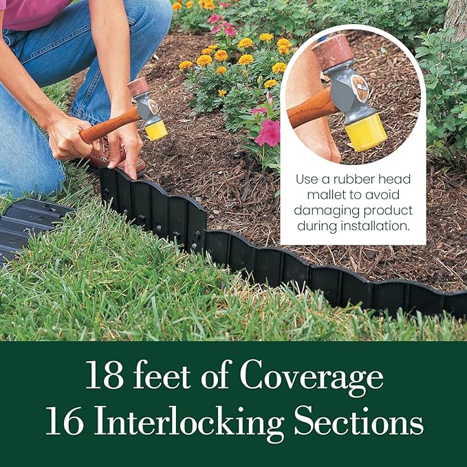 Gardeneer by Dalen HammerEdge Pound in Edging - 16 Durable Interlocking Pieces -18 feet of Coverage - Made in USA - Easy to Install - 1 Pack - Image 2