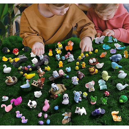 Mini Resin Animals Figures Set 100 Pieces for Miniature Garden Decor - Slime Charm for Craft - Tiny Resin Animal Figurines for Fairy Garden or Terrarium Decor