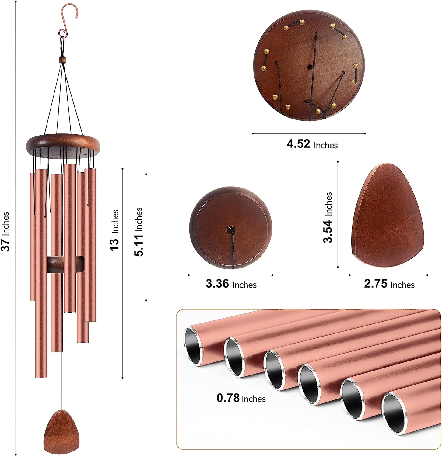 Large Aluminium Wind Chimes 37" Inches to Create a Zen Atmosphere for Outdoor, Garden, Patio Decoration with Wind Catcher, Classic Black, Suitable as A Gift for Unisex - Image 58