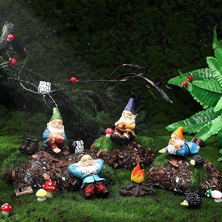Jetec Gnomes Fairy Resin Statues Miniature Garden Accessories Mini Dwarf Figurine Fairy Miniature Ornament DIY Kit Micro Landscape Ornaments for Outdoor Indoor Patio Yard Lawn Garden (Fire Gnomes)
