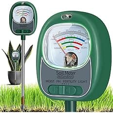 AiGerdinn 4-in-1 Soil Test Kit, Soil Moisture Meter/Light/Fertility/Soil pH Meter for Gardening, No Need Battery Soil Plant H