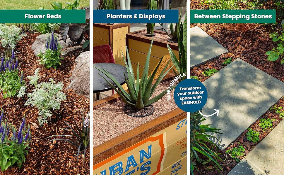 Use Easihold gravel binder in flower beds, planters and between pavers.