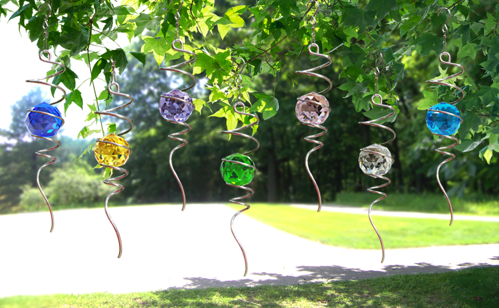 FONMY Gazing Ball Spiral Tail Wind Spinner Sun Catcher Rainbow Maker Garden Decoration