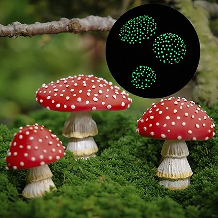 Tree Poetry Fairy Garden Miniatures, Mushroom Decorations, Glow in The Dark Fairy Garden Decor Accessories, Mini Mushroom Figurines, Mushrooms Decor