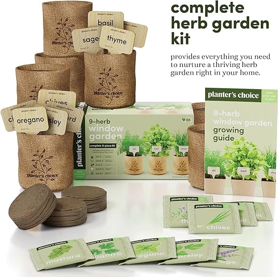 9 Herb Indoor Window Garden Kit - House Plants Seeds - Best Unique Gift Ideas for Women, Mom, Friend, Her, Birthday, Housewarming, Mother - New Home Kitchen Gifts - Live Plant Starter (Burlap Pots) - Image 2