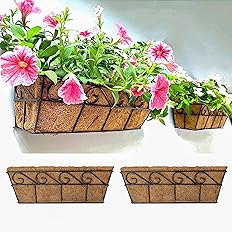 LaLaGreen Wall Planters - 16 Inch, 2 Pack Window Flower Boxes Basket Attach to House, Deck Railing Planters with Coco Liners