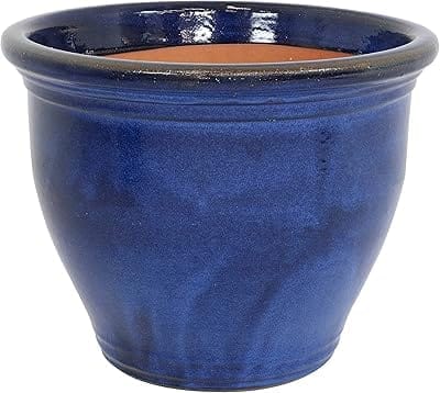 Sunnydaze Studio Ceramic Indoor/Outdoor Planter - UV- and Frost-Resistant - Imperial Blue Glazed Finish - 18-Inch