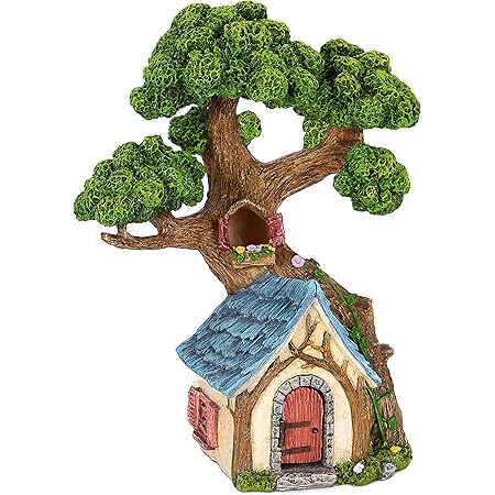 Mood Lab Fairy House - Fairy Garden Miniature Tree House - 8.5 Inch Tall Outdoor Decor for Fairies Figurines