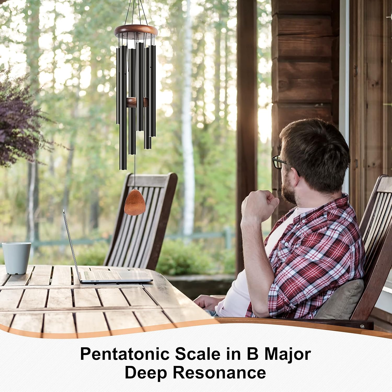 Large Aluminium Wind Chimes 37" Inches to Create a Zen Atmosphere for Outdoor, Garden, Patio Decoration with Wind Catcher, Classic Black, Suitable as A Gift for Unisex - Image 13