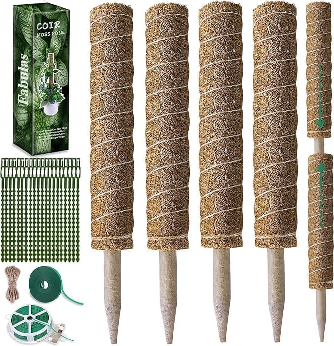 47.5 Inch Moss Pole Set of 4 - Coir Totem Poles for Indoor Plants, 16 Inch Moss Sticks, Garden Ties - Support and Train Creepers and Climbing Plants