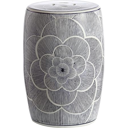 JONATHAN Y TBL1005A Camellia 17" Ceramic Drum Garden Stool, Stylized Flower on White Background, Coastal, Contemporary, Modern, Transitional, Spill-Proof, Living Room, Garden Room, Patio, Blue