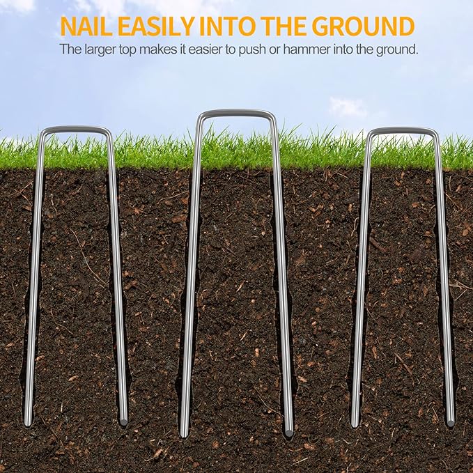 WAENLIR 6 inch Garden Staples Galvanized Landscape Stakes 11 Gauge, Heavy Duty Fence Stakes Sod Pins for Securing Weed Fabric Barrier,Ground Cover, Artificial Turf,Dog Fence - Image 3