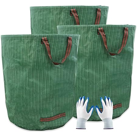 72 Gallons Garden Bag Collapsible Reuseable Heavy Duty Garden Waste Bags for Lawn Yard Leaf Trash Debris Garden bags with Gardening Gloves(3-Pack)