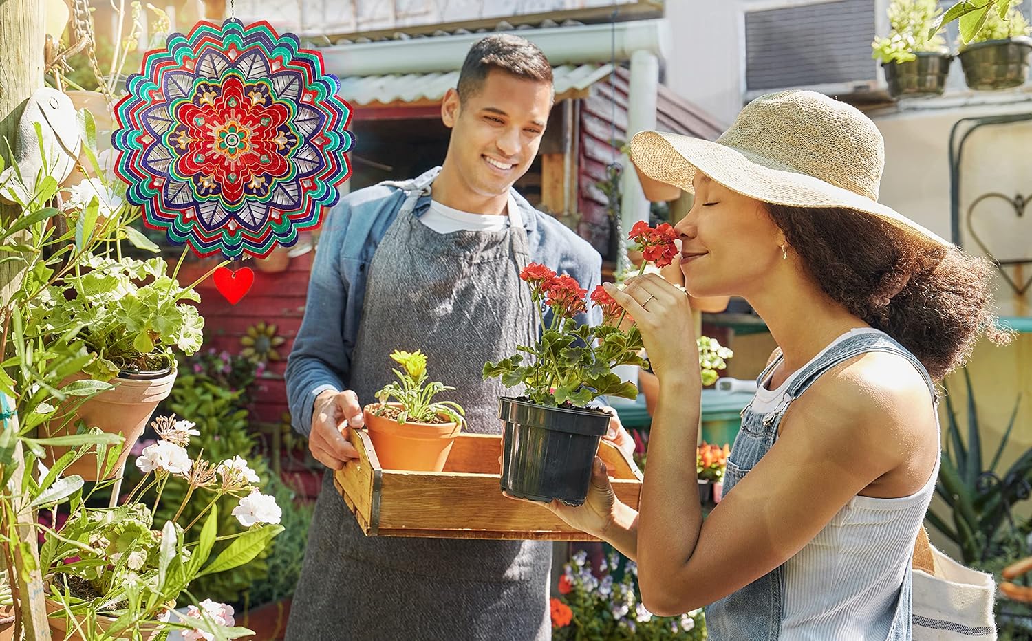 Wind Spinner Mandala Flame 12 inches – 3D Stainless Steel – Laser Cut Metal Art Geometric Pattern - Hanging Wind Spinner, Kinetic Yard Art Decorations - Indoor/Outdoor Décor - Image 2