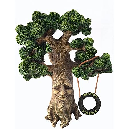 Fairy and Garden Gnome Tree - Enchanted Grandpa Miniature Tree with Removable Glow in The Dark Welcome Sign for Fairies and Lawn Gnomes
