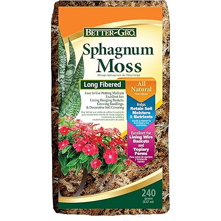Better-Gro Sphagnum Moss - 100% Natural, Long-Fiber Moss for Orchids, Ferns, and Hostas, Excellent for Hanging Baskets and Propagating Plants - 240 Cubic Inches